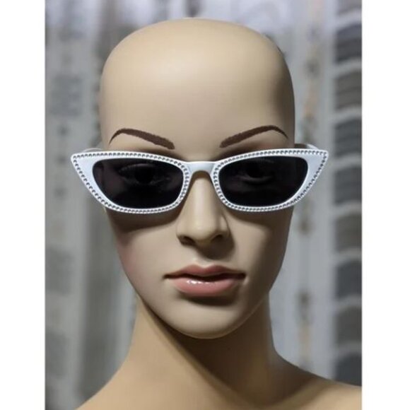 Accessories - Solid White Rhinestone Cat Eye Sunglasses